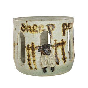 Handmade Ceramic Sheep Pen Votive Candle Holder Asian Signed